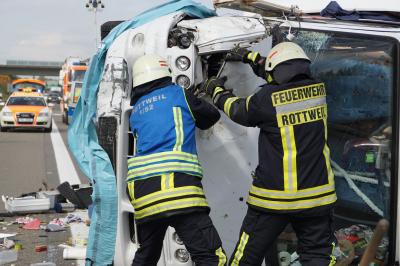 Rottweil: Wohnmobil kommt auf Grund Reifenplatzers ins Schleudern und Kippt um ca 10km Stau und eine Leicht Verletzte Person 